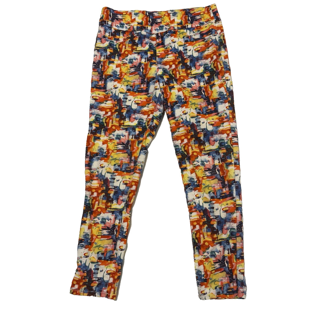 Lior Paris Jane Skinny Pull On Pant Size 12 Bright Multi-color Abstract Print